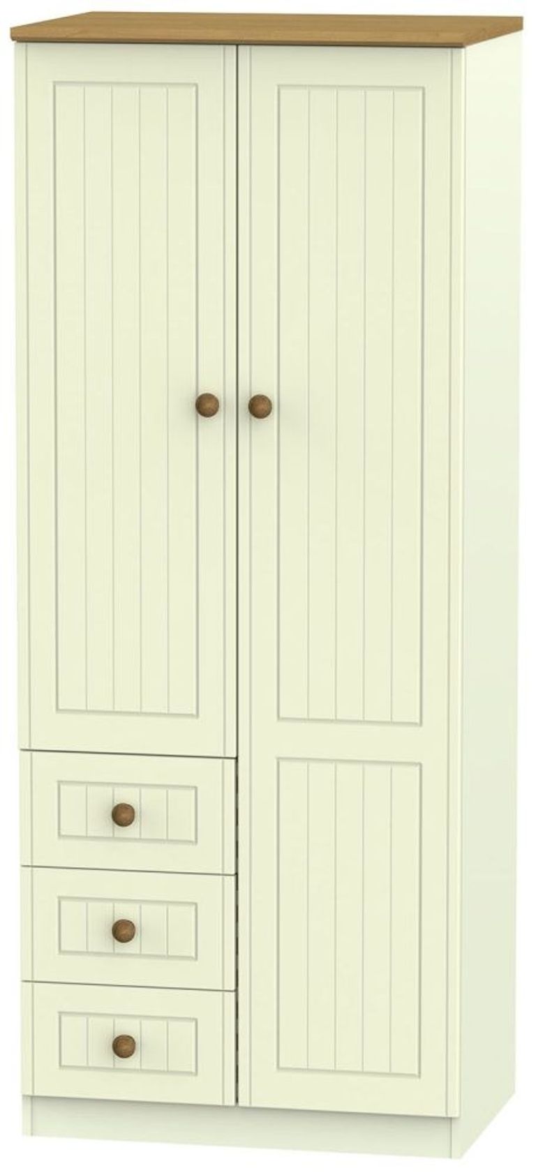 Warwick Cream and Oak 2 Door Wardrobe - RHF 3 Drawers