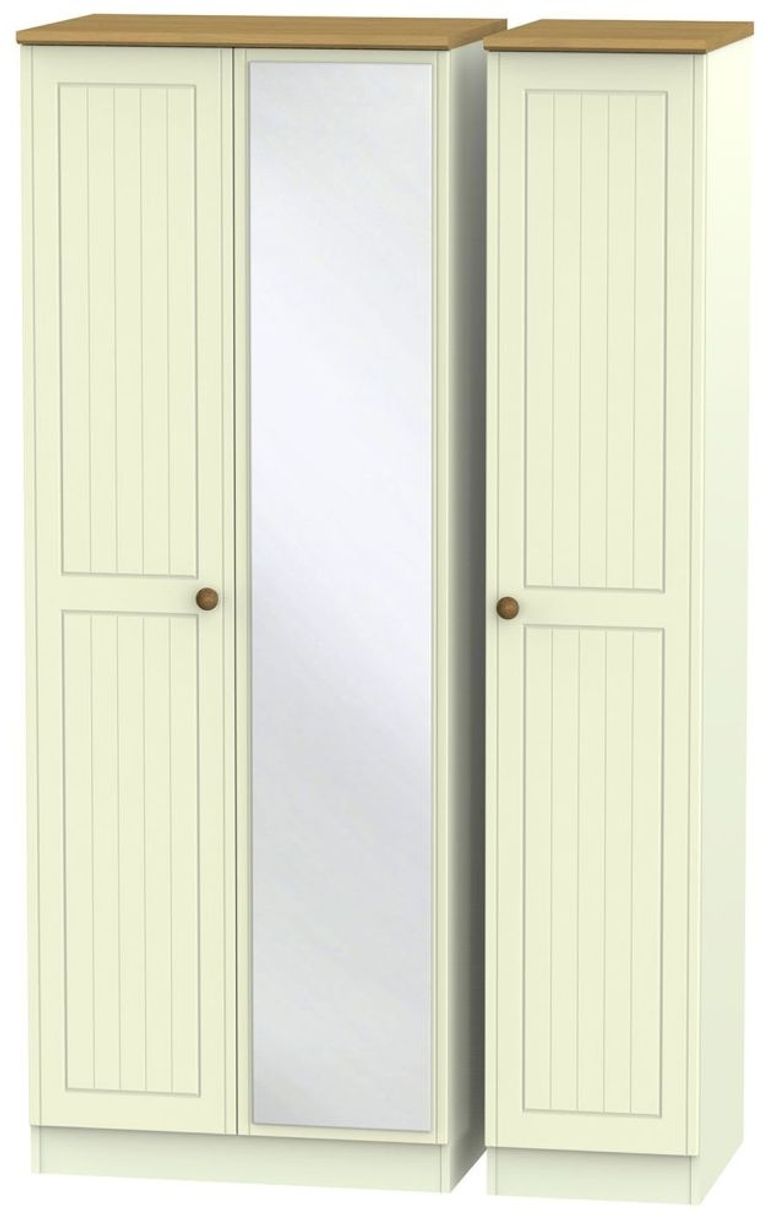 Warwick Cream and Oak 3 Door Tall Triple Wardrobe - 1 Mirror