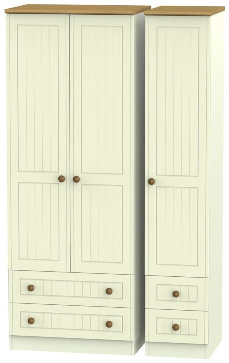 Warwick Cream and Oak 3 Door Tall Triple Wardrobe - 4 Drawers
