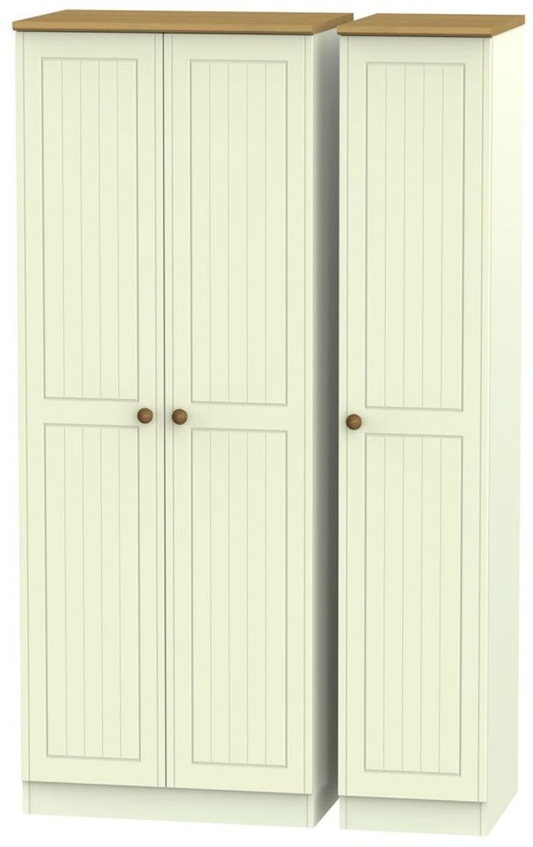 Warwick Cream and Oak 3 Door Tall Triple Wardrobe