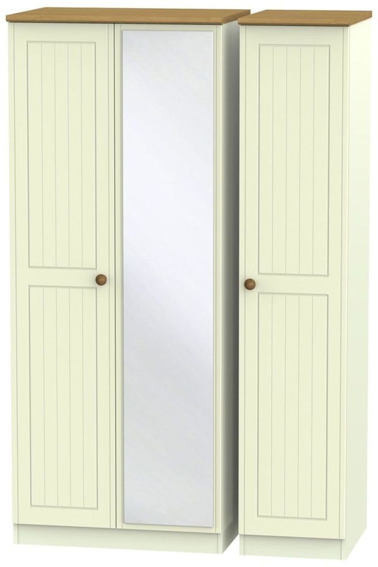 Warwick Cream and Oak 3 Door Triple Wardrobe - 1 Mirror