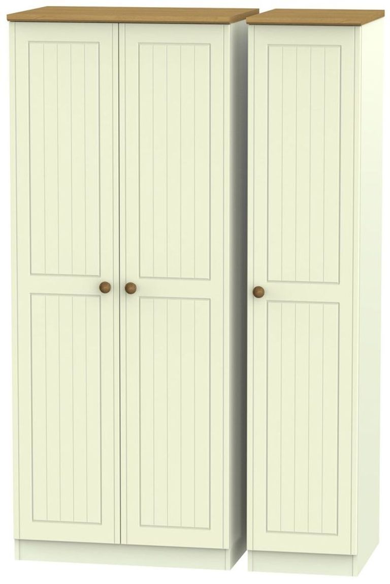 Warwick Cream and Oak 3 Door Triple Wardrobe