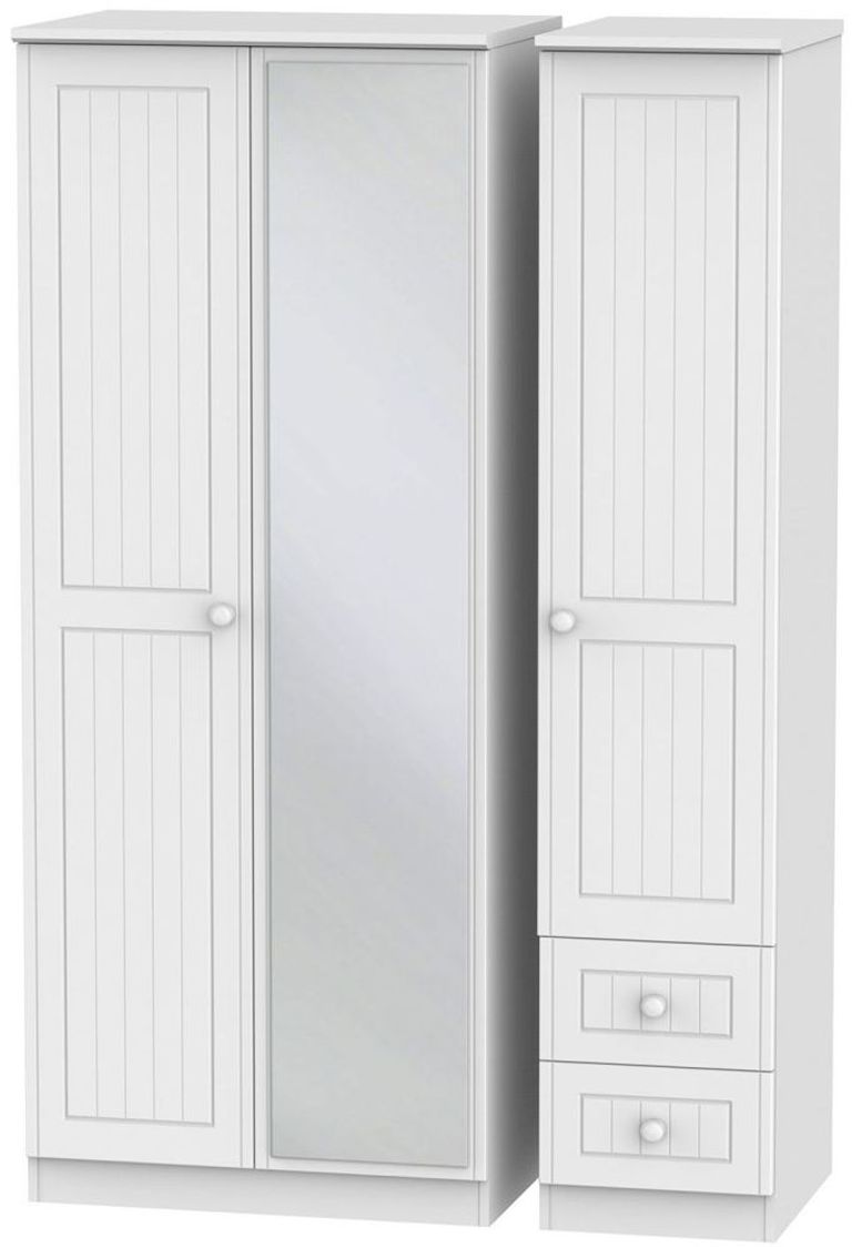 Warwick White 3 Door Combi Wardrobe - 1 Mirror and RHF 2 Drawers