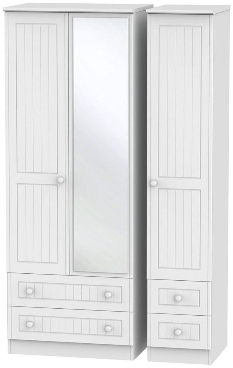 Warwick White 3 Door Tall Combi Wardrobe - 1 Mirror 4 Drawer