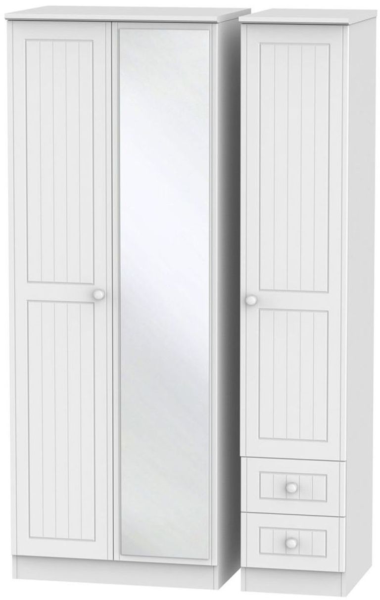 Warwick White 3 Door Tall Combi Wardrobe - 1 Mirror