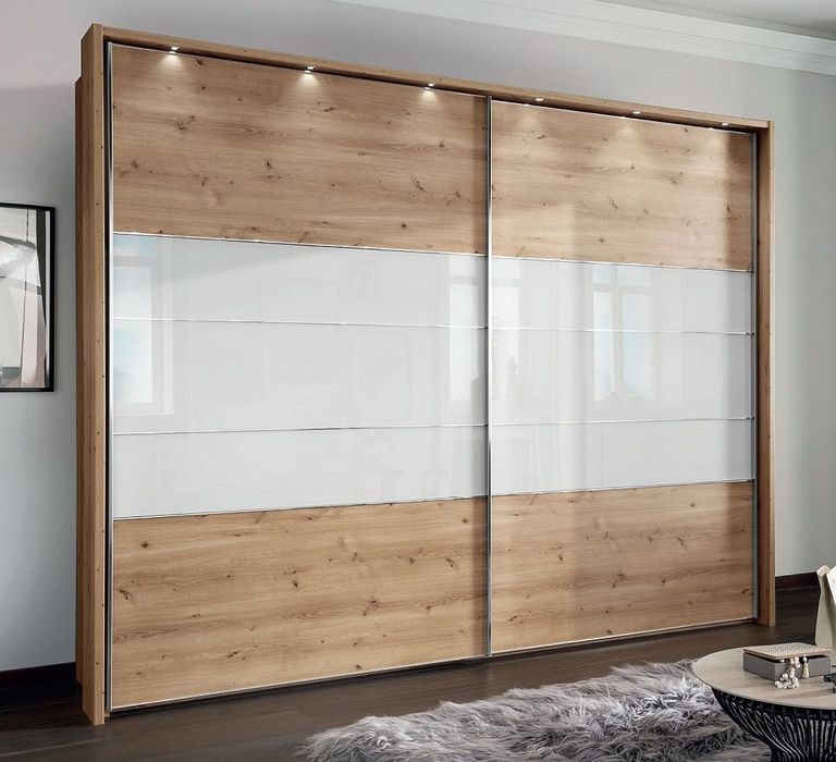 Arco Sliding Wardrobe - 2 Door - Oak and White Glass