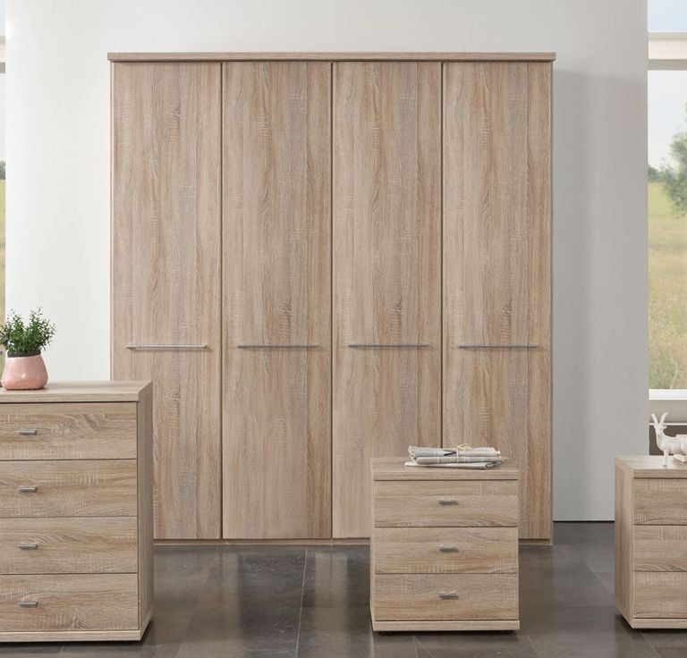 Dakar 2 Wardrobe - 4 Door - Rustic Oak - Silver Handles