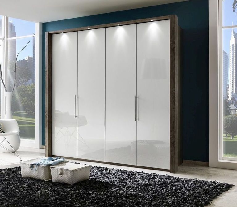 Loft Wardrobe - 4 Door Bi Fold - Grey Glass and Oak Carcase