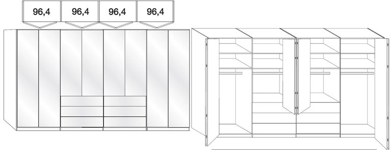 Loft Wardrobe - 8 Door Bi Fold - Magnolia Glass and Oak Carcase - 6 Centre Drawers