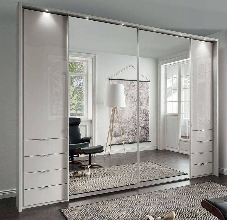 Nizza Sliding Wardrobe - 4 Door - Combi - White Glass with Passepartout