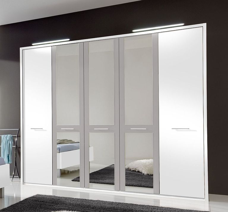 Portland Wardrobe - 5 Door Mirror - White and Grey