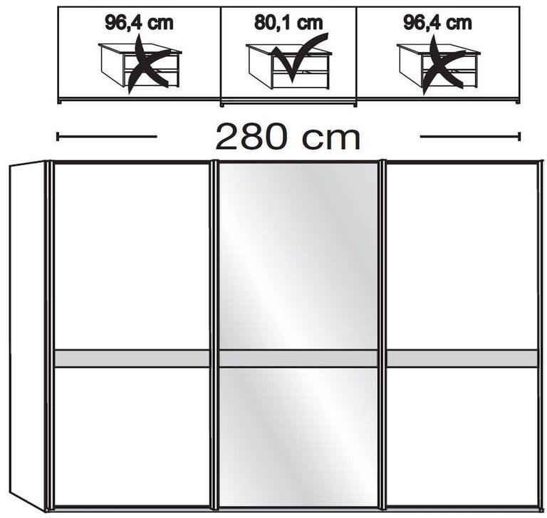 Rialto Sliding Wardrobe - 3 Door Mirror - Oak and Slate Trim