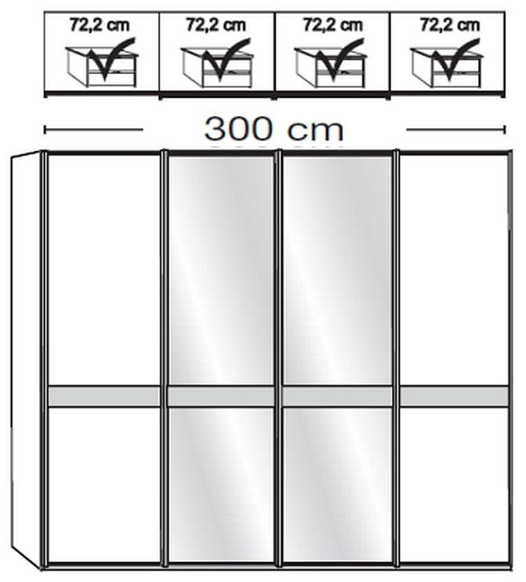 Rialto Sliding Wardrobe - 4 Door Mirror - White Glass and Graphite Trim - 300cm