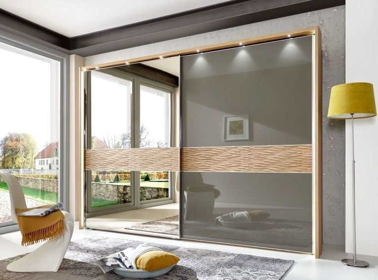 Wega Sliding Wardrobe - 2 Door Mirror - Oak and Havana Glass - LH