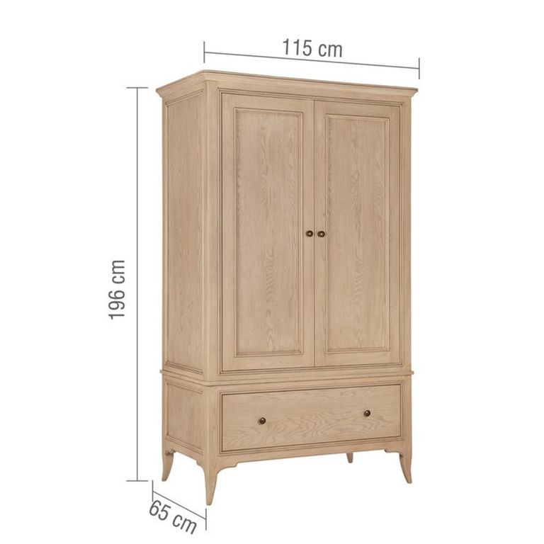 Toulon Wardrobe - 2 Door - 1 Drawer - Oak