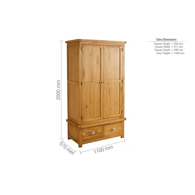 Woburn Wardrobe - 2 Door 2 Drawer - Rustic Oak