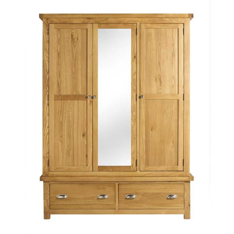 Woburn Mirror Wardrobe - 3 Door - 2 Drawer - Rustic Oak