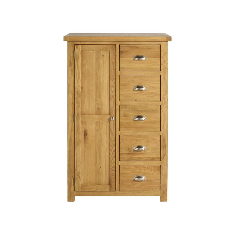 Woburn Short Wardrobe - 1 Door 5 Drawer - Rustic Oak