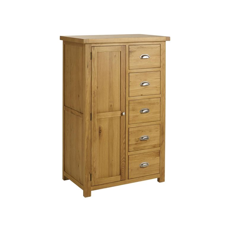 Woburn Short Wardrobe - 1 Door 5 Drawer - Rustic Oak