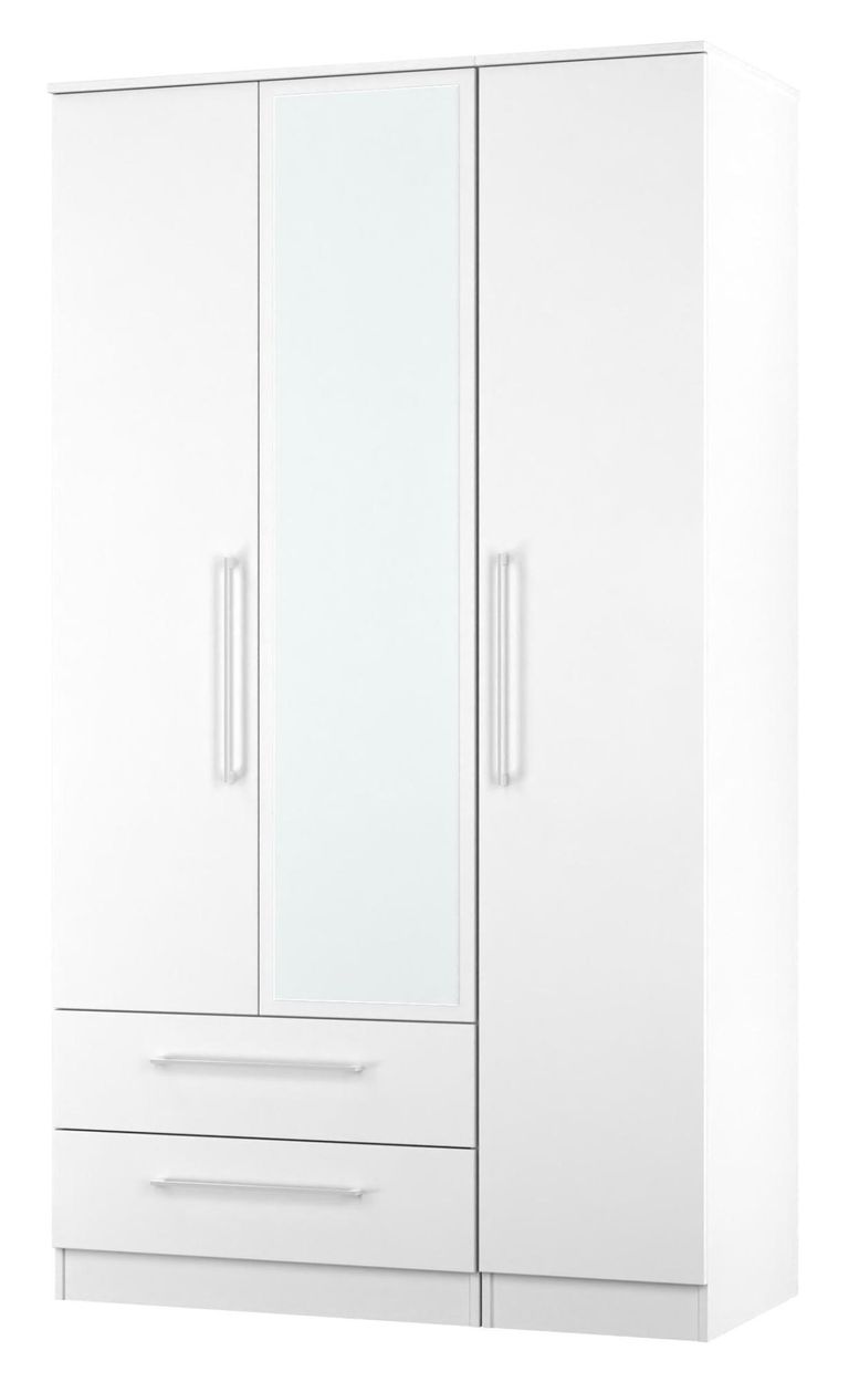 Worcester White 3 Door Tall Combi Wardrobe - LHF 2 Drawers