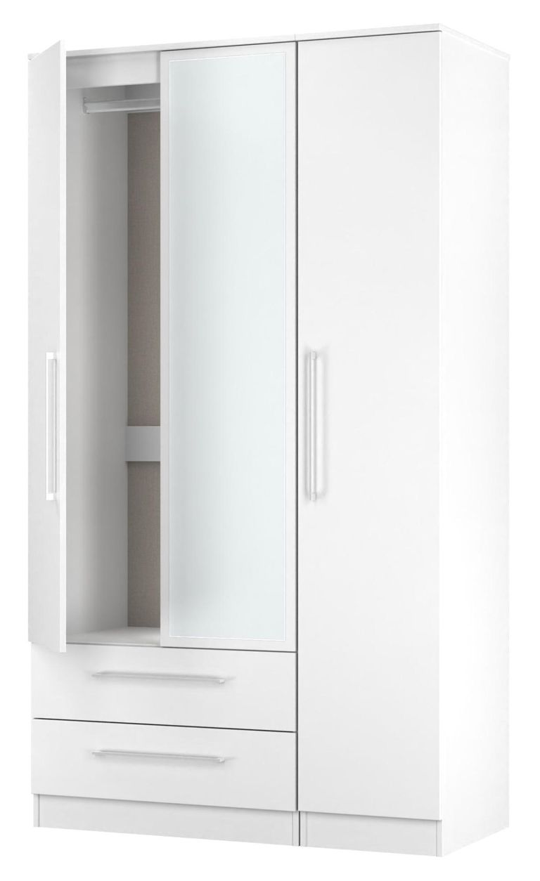 Worcester White 3 Door Tall Combi Wardrobe - LHF 2 Drawers