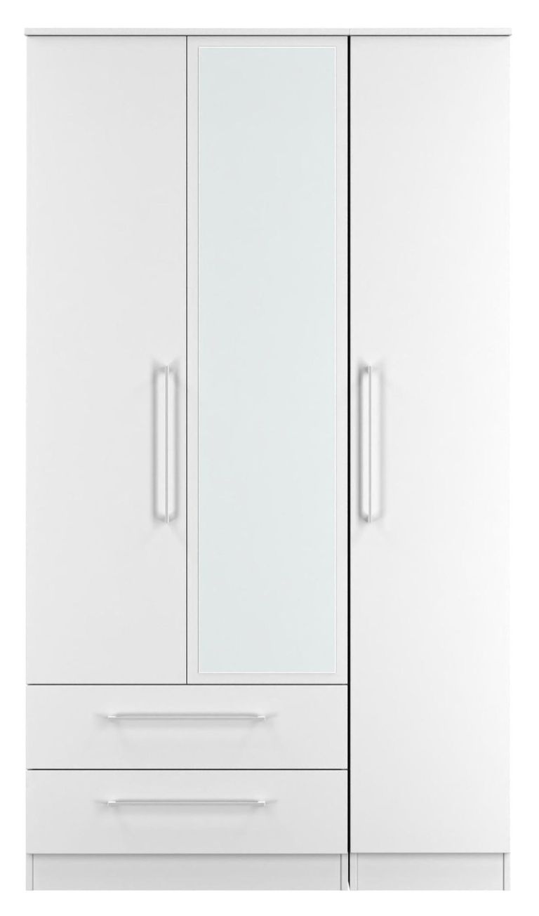 Worcester White 3 Door Tall Combi Wardrobe - LHF 2 Drawers