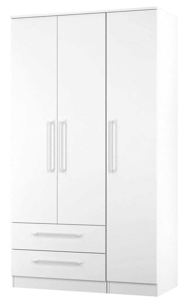 Worcester White 3 Door Tall Triple Wardrobe - LHF 2 Drawers
