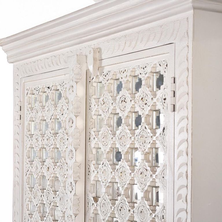 Yakima Wardrobe - 2 Door - White Carved - Mango Wood