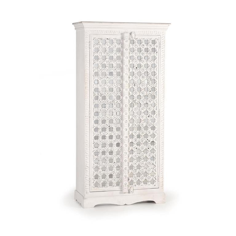Yakima Wardrobe - 2 Door - White Carved - Mango Wood