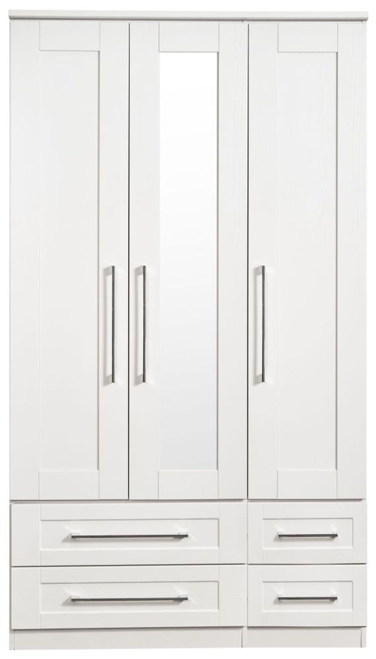 York White 3 Door Tall Combi Wardrobe - 1 Mirror