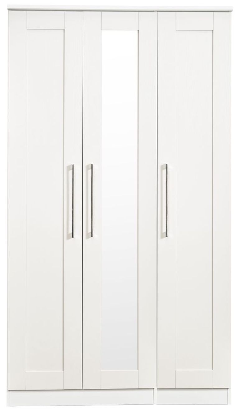 York White 3 Door Tall Triple Wardrobe - 1 Mirror