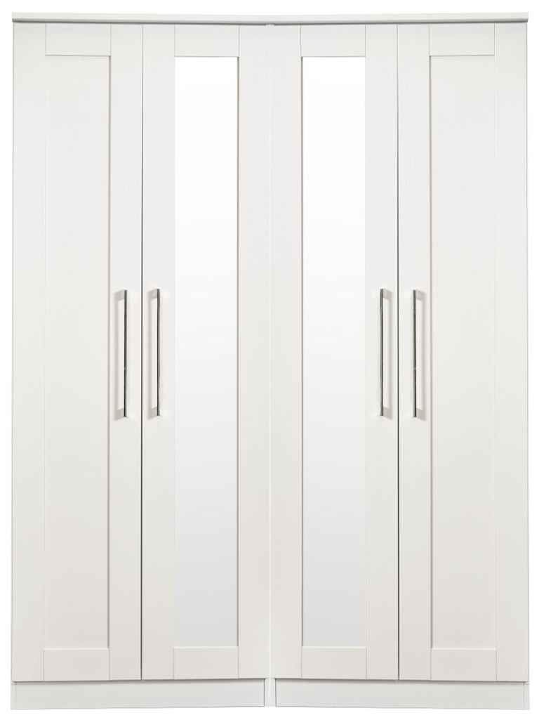 York White 4 Door Tall Mirror Wardrobe