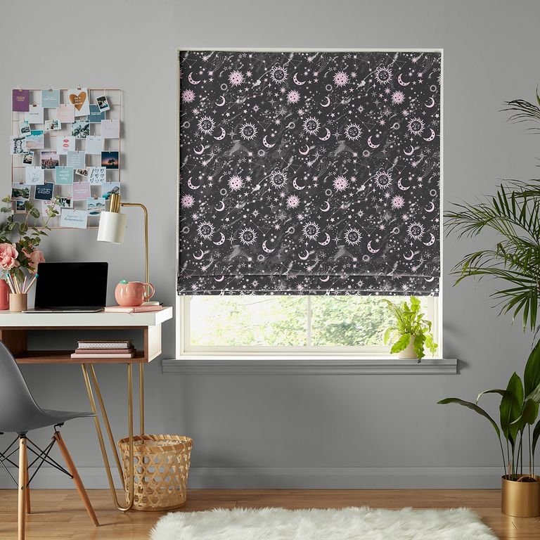 Marble Roman Blind - Celestial Black and Pink