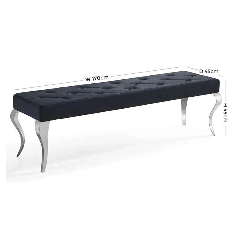 Louis Black Velvet Fabric 170cm Dining Bench