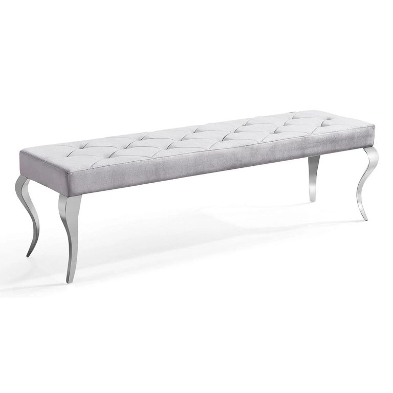Louis Grey Velvet Fabric 170cm Dining Bench