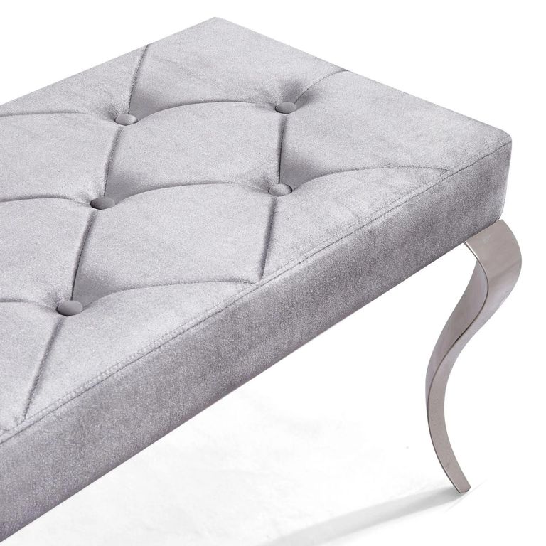 Louis Grey Velvet Fabric 170cm Dining Bench