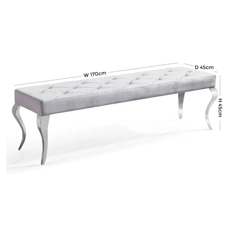 Louis Grey Velvet Fabric 170cm Dining Bench