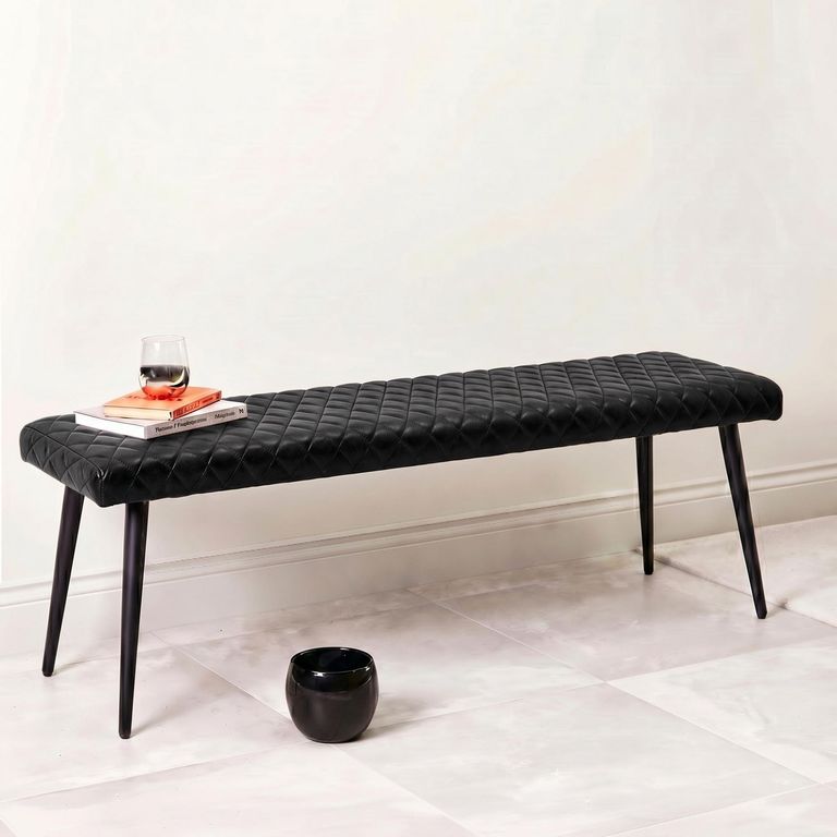 Austin Bench - Black - Real Leather