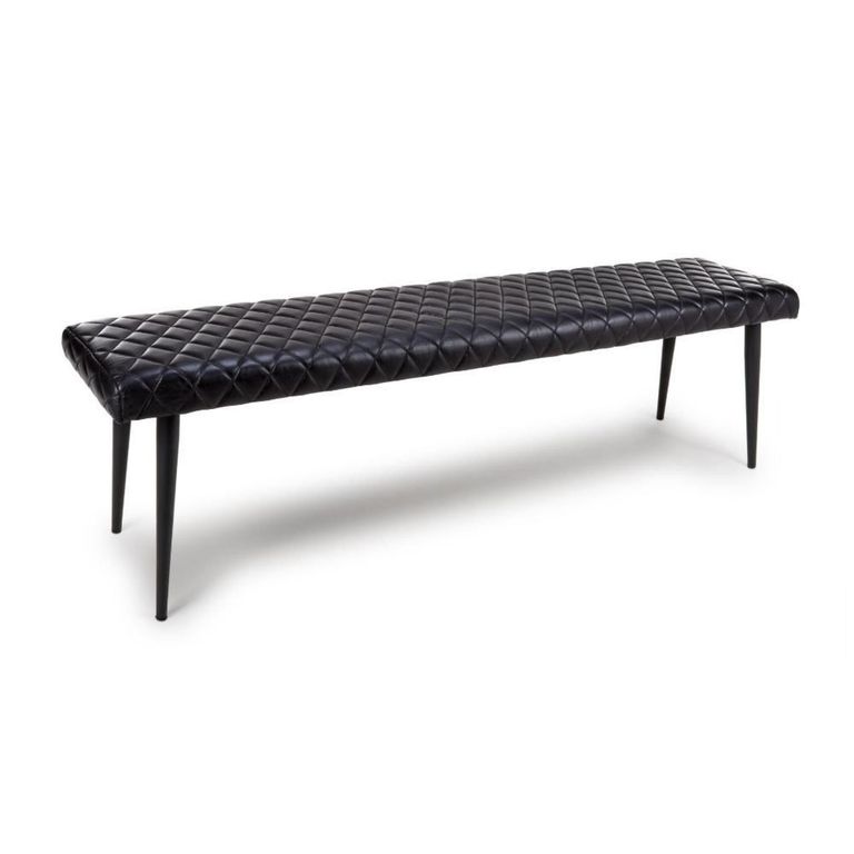Austin Bench - Black - Real Leather