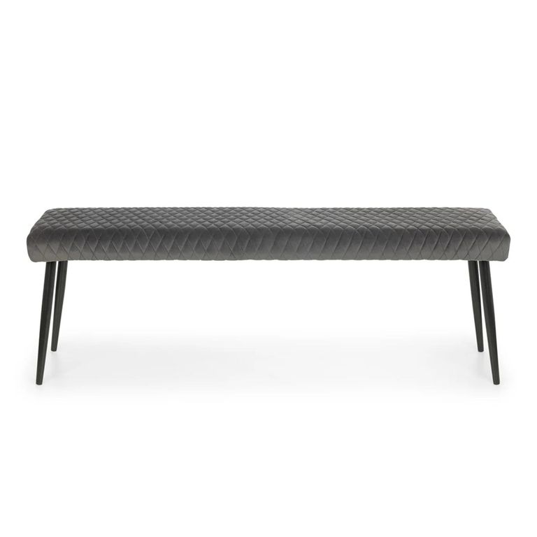 Luxe Dining Bench - Grey Velvet and Black - Fabric and Metal