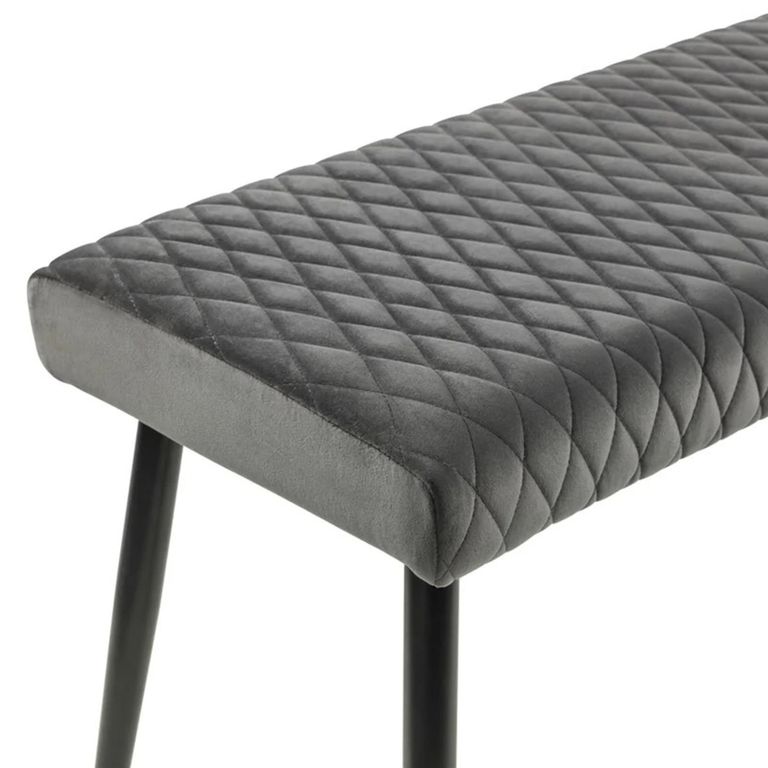Luxe Dining Bench - Grey Velvet and Black - Fabric and Metal