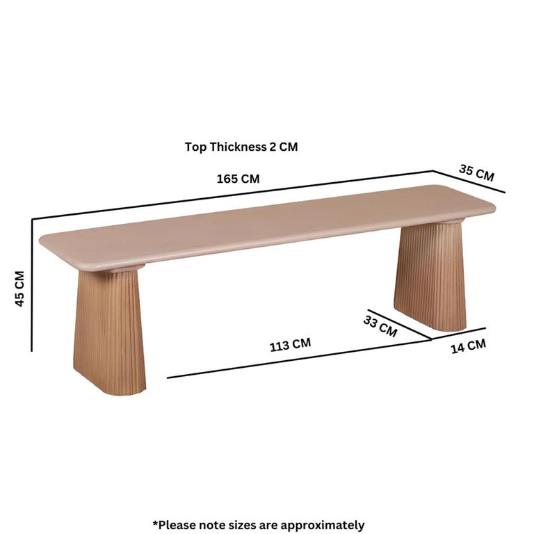Indus Dining Bench - Fluted - Pale Taupe - Mango Wood