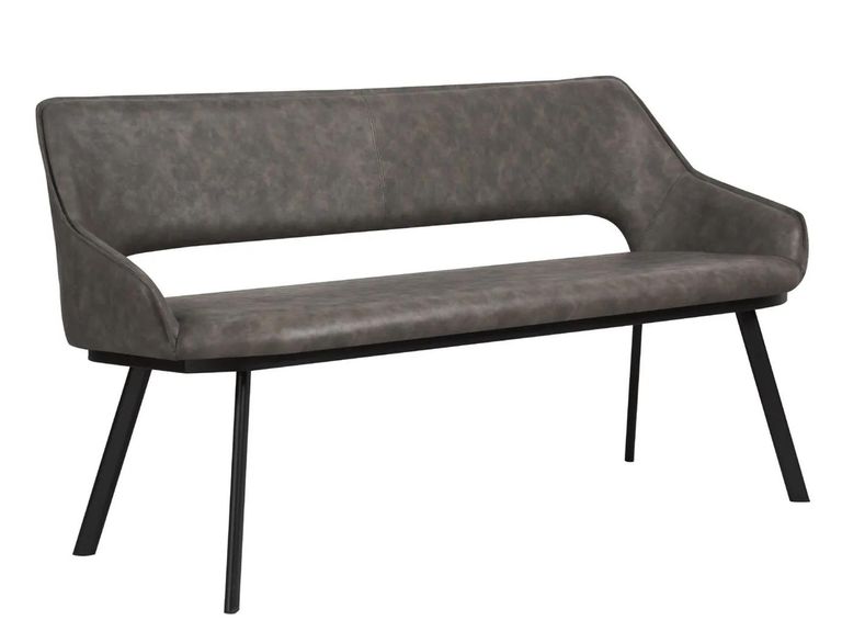 Blende Distressed Grey Faux Leather Dining Bench with Back