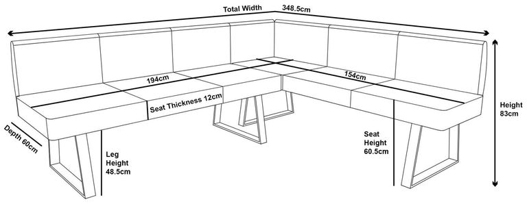 Bronx Dark Grey Fabric Corner Dining Bench - RHF