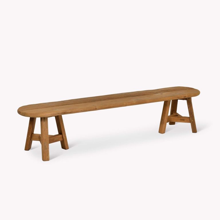 Hawthorne Outdoor Oval Dining Bench Natural Teak Wood
