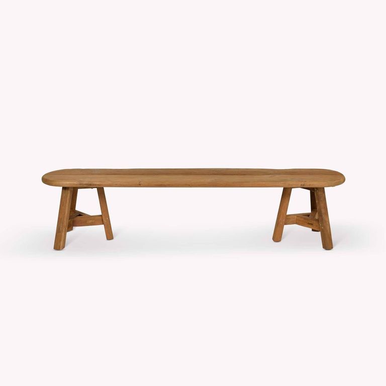 Hawthorne Outdoor Oval Dining Bench Natural Teak Wood