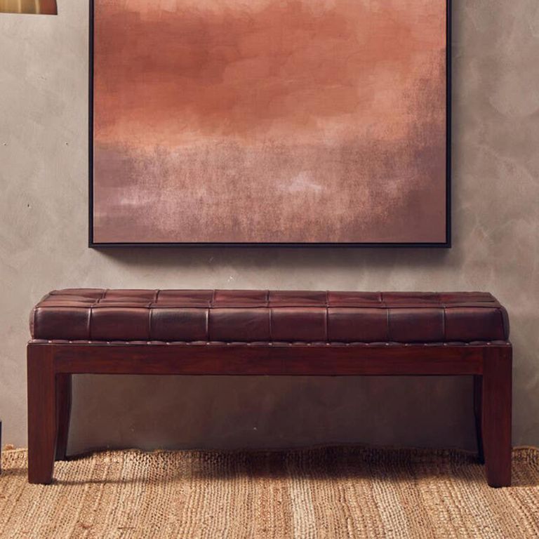 Inca Bench - Brown Leather with Stitching
