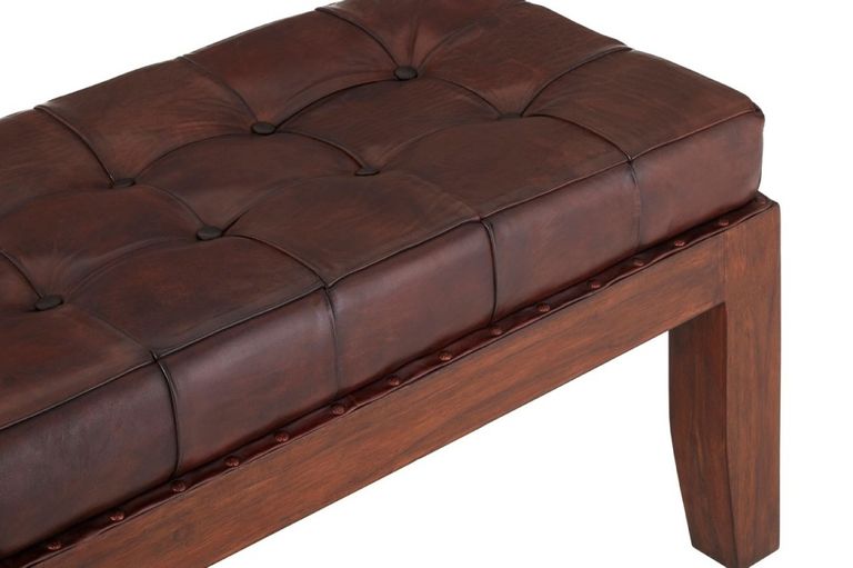 Inca Bench - Brown Leather with Stitching