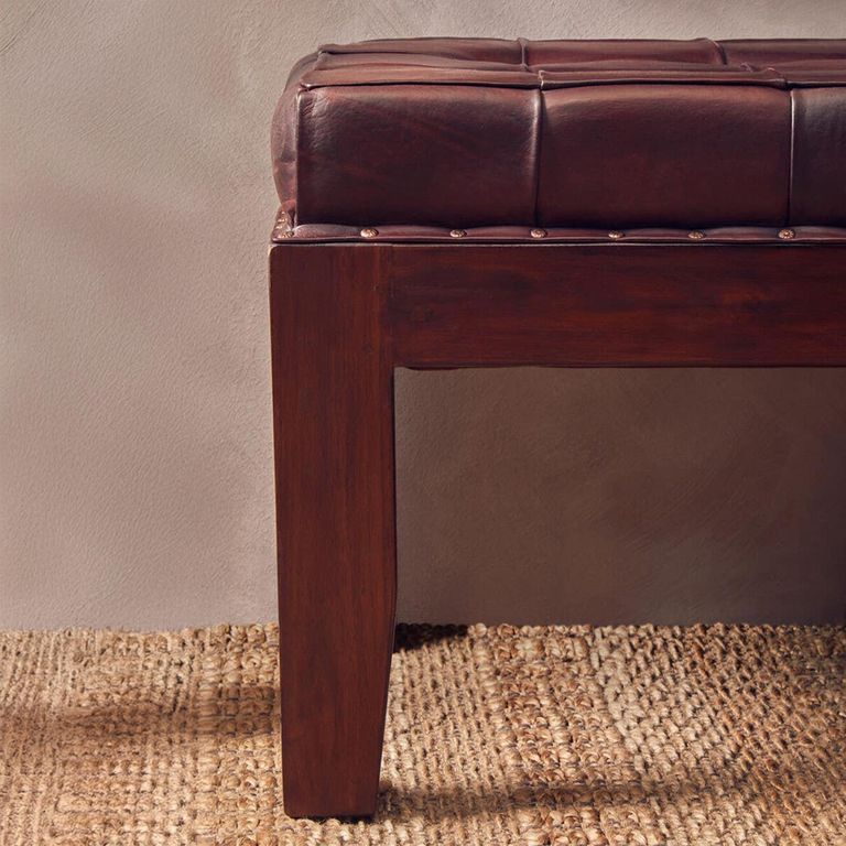 Inca Bench - Brown Leather with Stitching