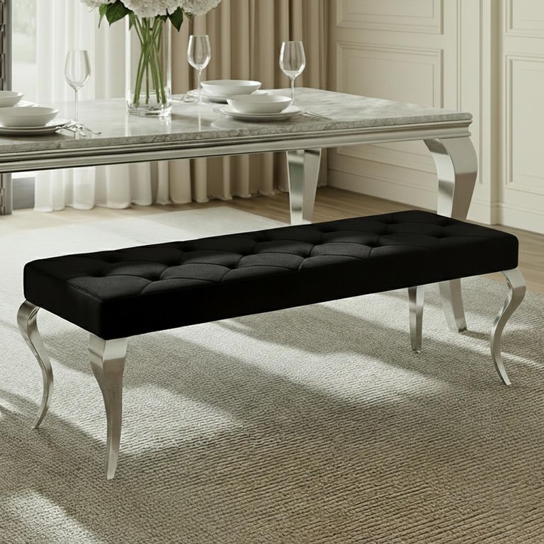 Louis Black Velvet Fabric 170cm Dining Bench